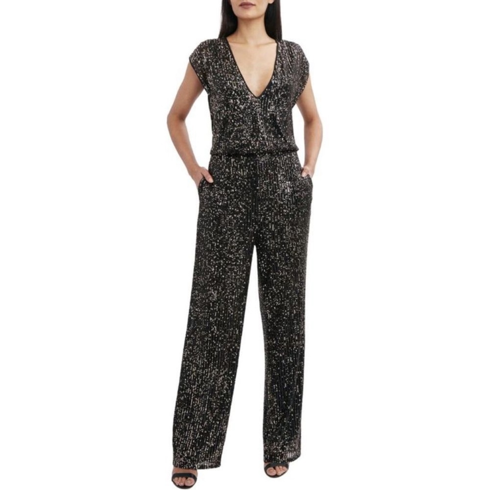BCBGMAXAZRIA sequin jumpsuit gunmetal combo